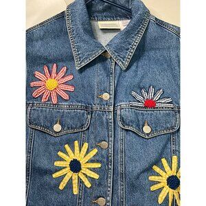 Susan Bristol Casuals Womens 1W Denim Vest With‎ Floral Embroidery